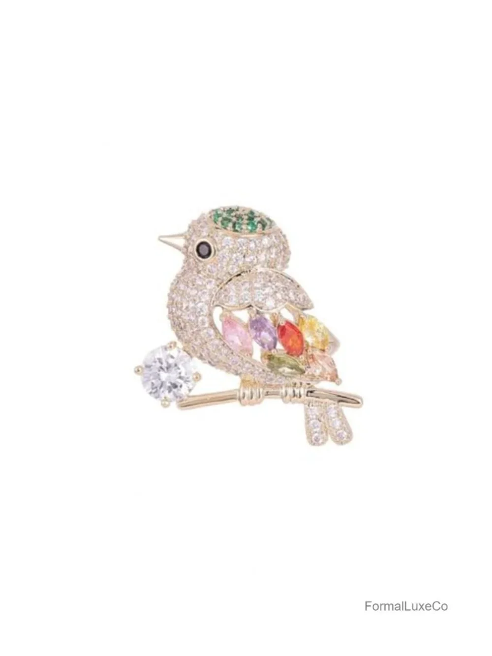 14K Gold Magpie Brooch Moissanite Crystal Bird Pin Cardigan Accessory